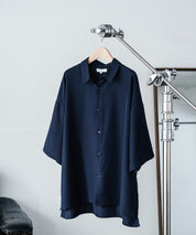 新色追加 接触冷感 オーバーサイズとろみビッグシルエットストレッチレギュラーカラー半袖シャツ 14208