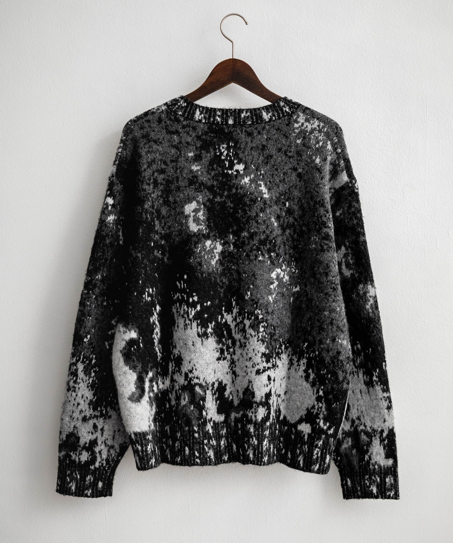 オーバーサイズ5Gジャガード編みアブストラクト柄クルーネックニットセーター 15193