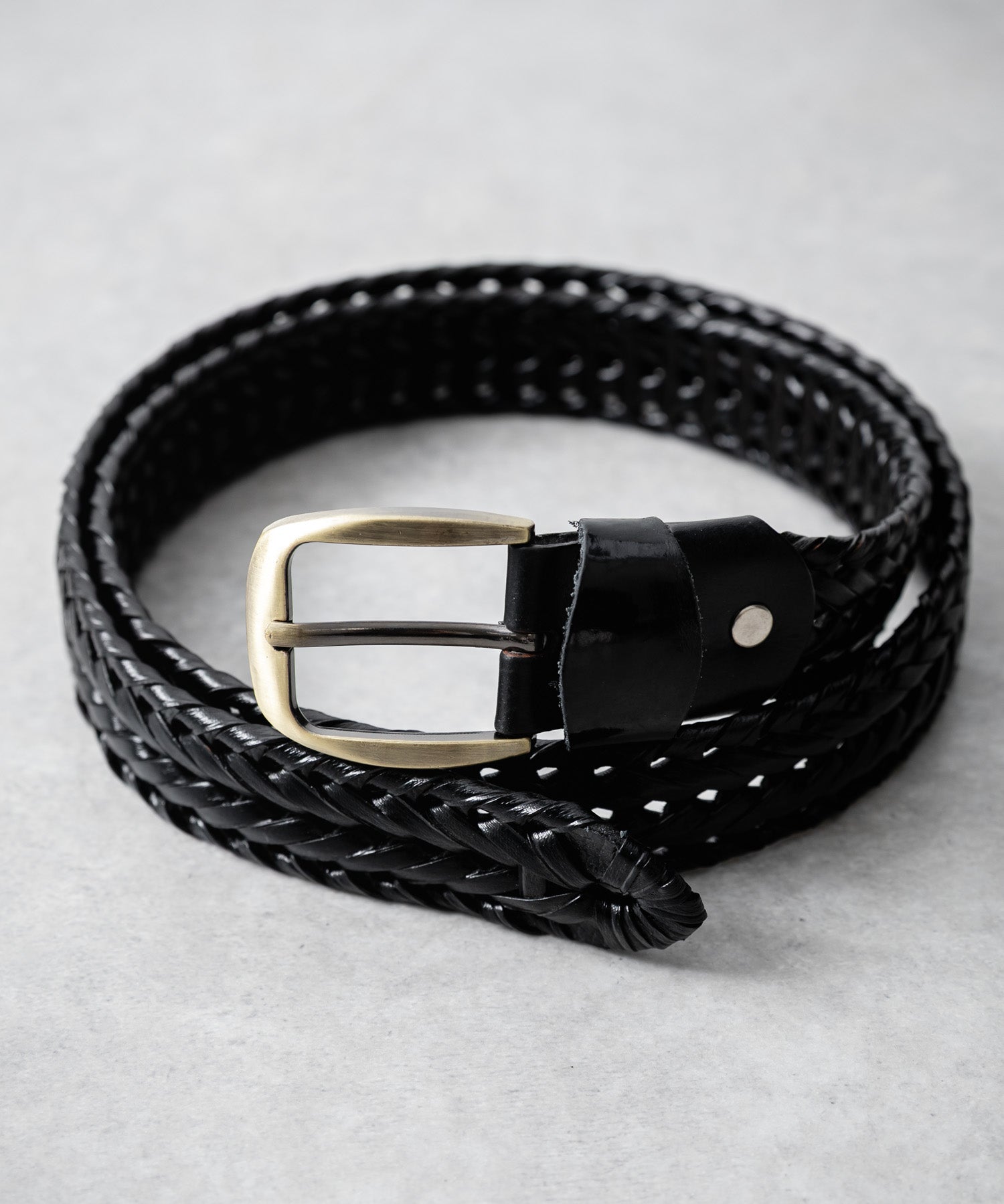 リアルレザー 本革 ラウンドスクエアバックルメッシュベルト 15729