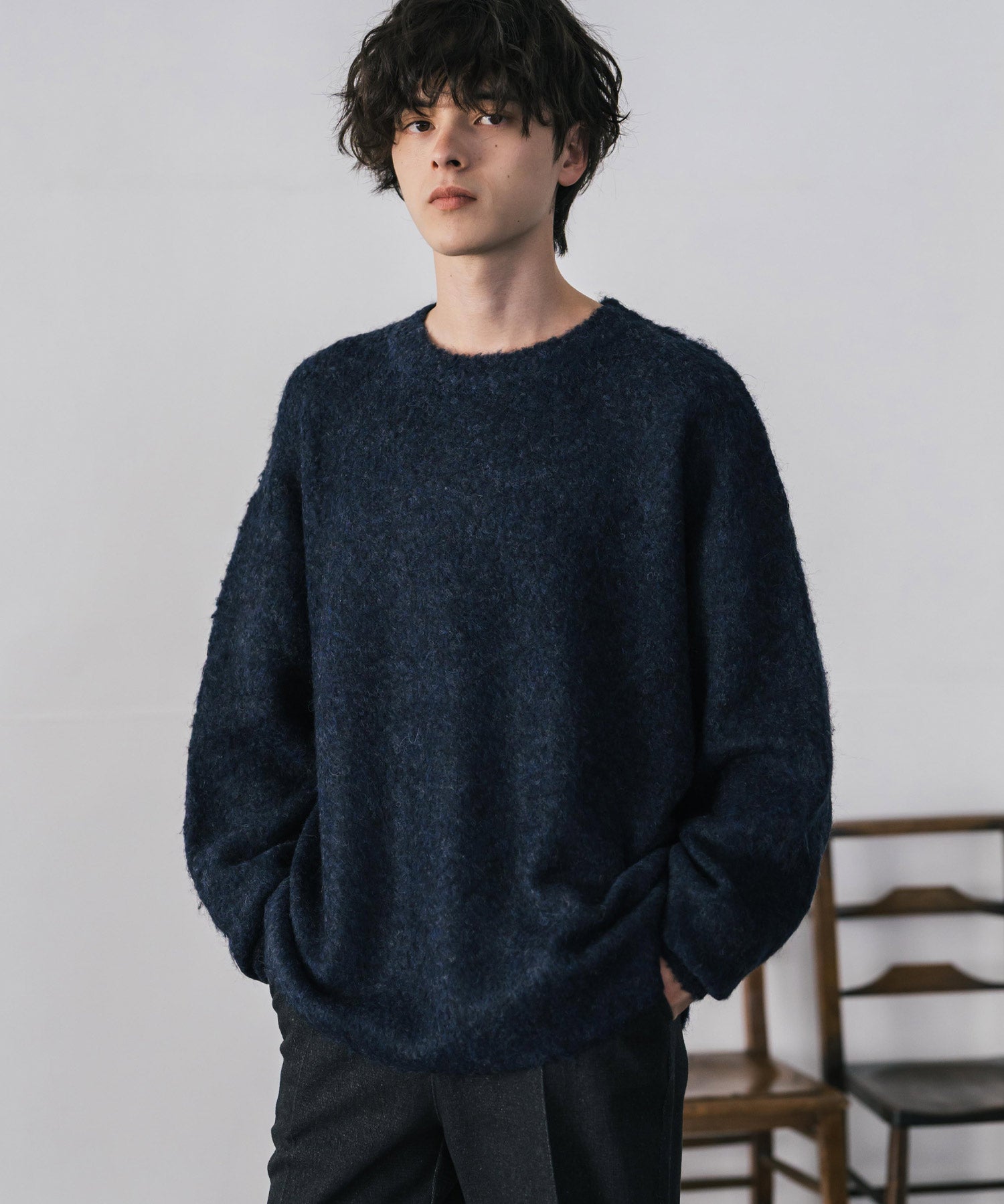 オーバーサイズウール混ミックス糸プルオーバーニットセーター 14548