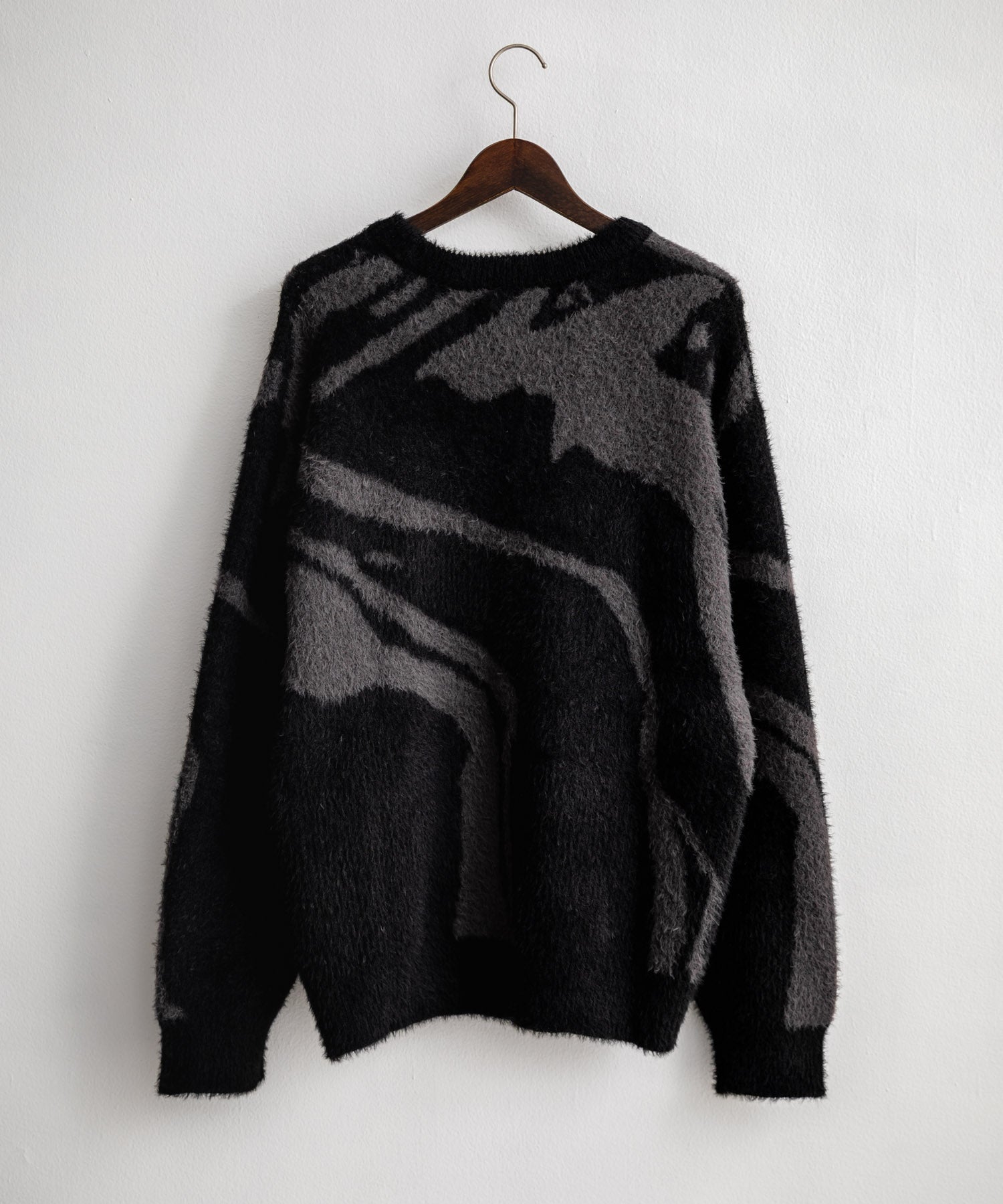 5Gフェザーヤーンジャガードマーブル柄ルーズクルーネック長袖ニット 15190