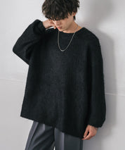 オーバーサイズウール混ミックス糸プルオーバーニットセーター 14548