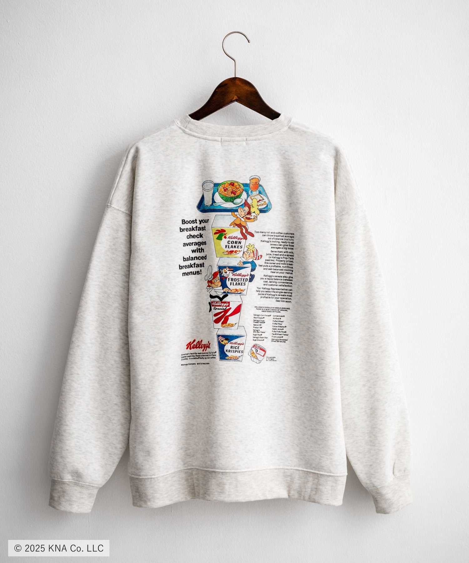 Kellogg's 別注コラボ オーバーサイズヴィンテージライクグラフィックプリント裏起毛スウェットトレーナー 15117