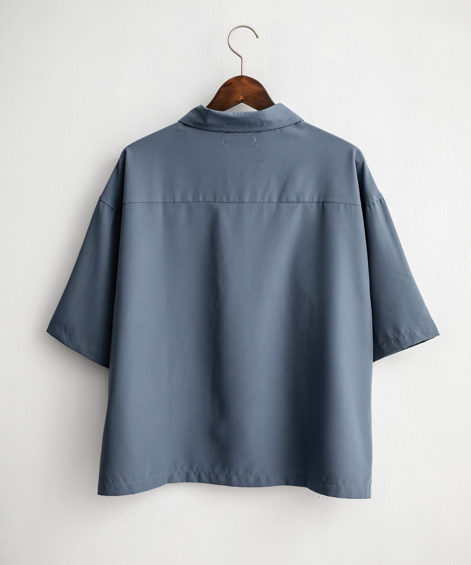 接触冷感 オーバーサイズとろみショート丈半袖シャツ/短丈ハーフスリーブシャツ 15366