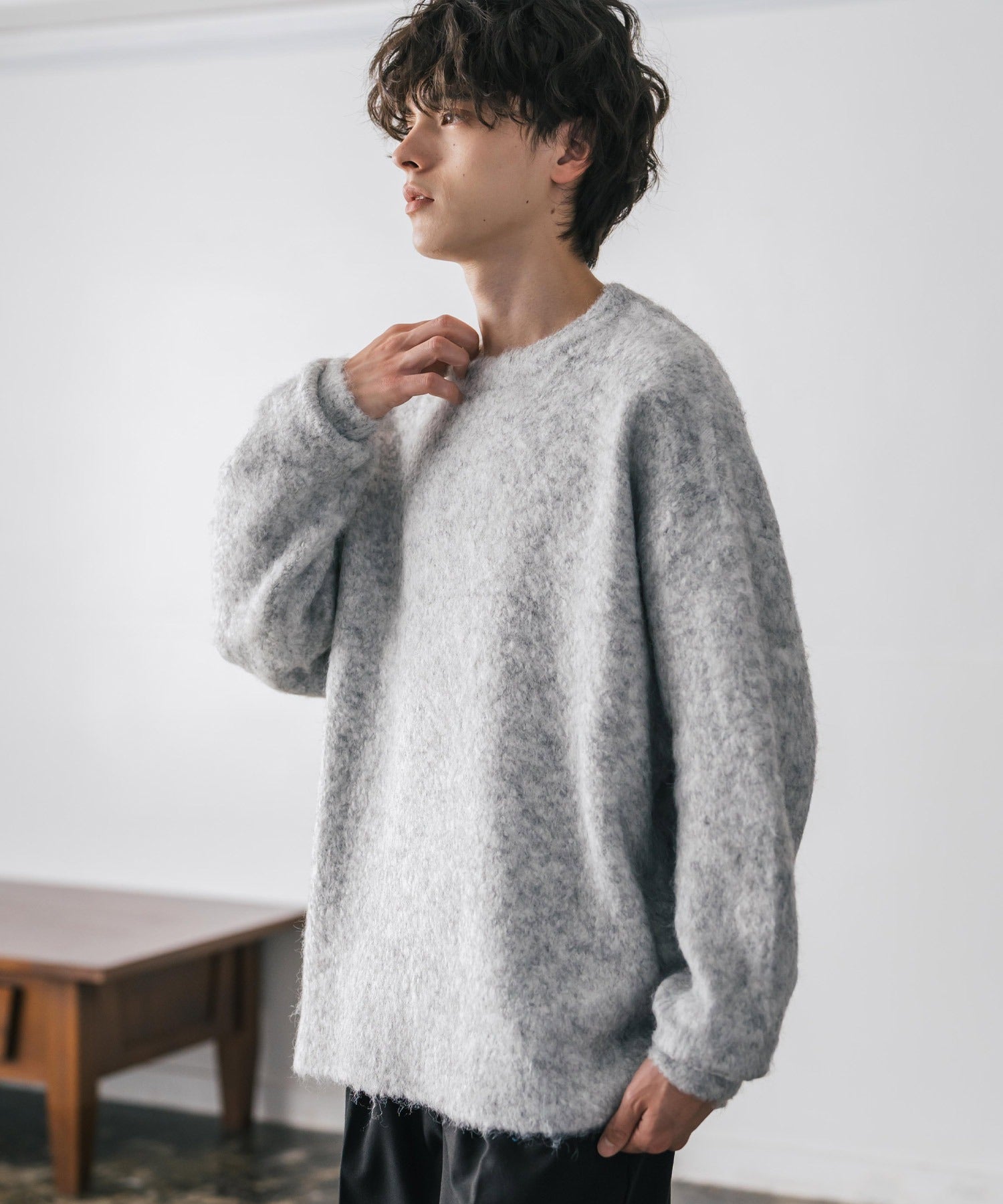 オーバーサイズウール混ミックス糸プルオーバーニットセーター 14548
