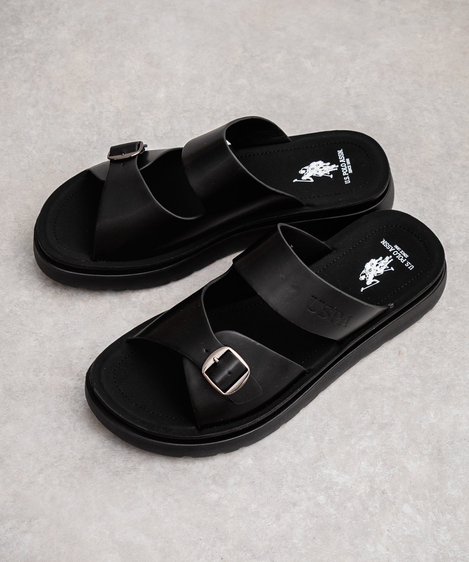 新色追加 U.S. POLO ASSN. ユーエスポロアッスン ワンポイントロゴ入りフェイクレザーワンベルトバックルサンダル 14692