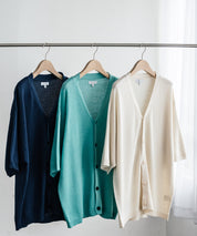 接触冷感 オーバーサイズVネックハイゲージ半袖サマーニットカーディガン 15472