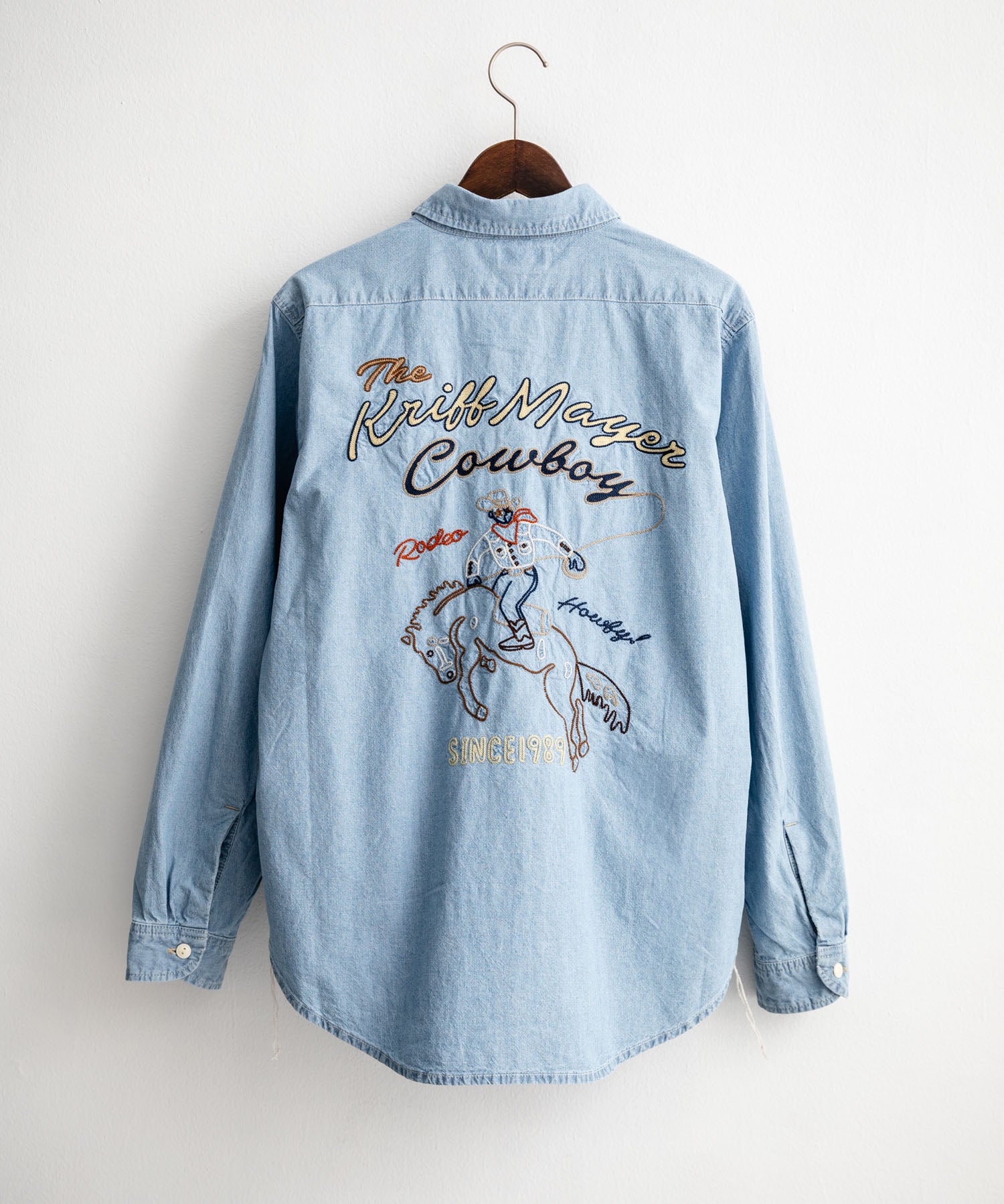 KRIFF MAYER クリフメイヤー 刺繍インディゴシャンブレーシャツ/胸ポケット長袖デニムシャツ 2514000 14782
