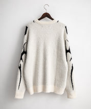 5Gフェザーヤーンジャガードトライバル柄ルーズクルーネック長袖ニット 15191