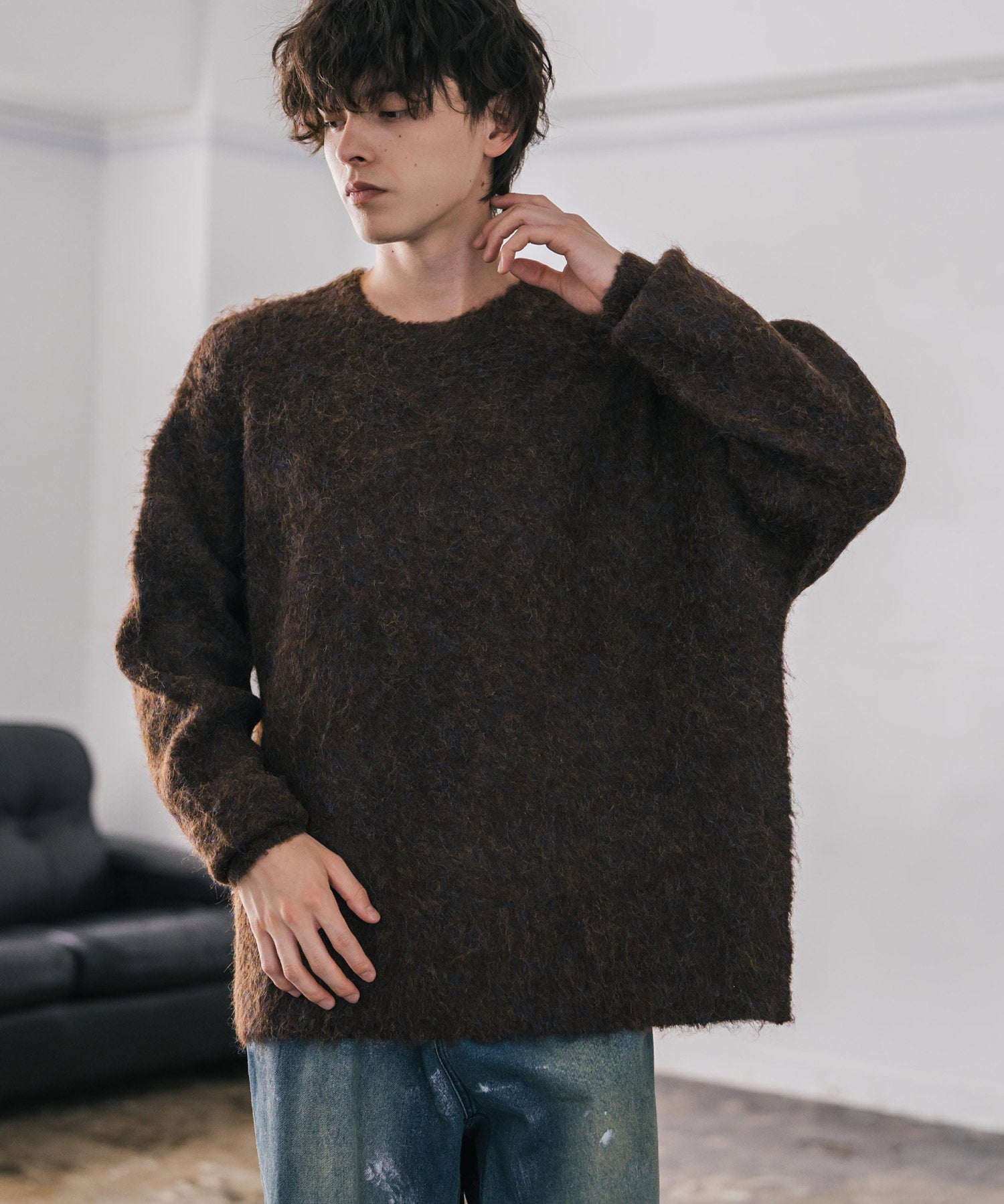 オーバーサイズウール混ミックス糸プルオーバーニットセーター 14548