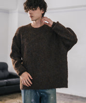 オーバーサイズウール混ミックス糸プルオーバーニットセーター 14548