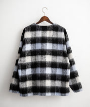 Upscape Audience アップスケープオーディエンス 日本製 国産 ECOLANA オーバーサイズシャギーチェックノーカラージャケット AUD7339 14897