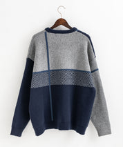 新色追加 オーバーサイズ クロスチェック柄クルーニット　14052