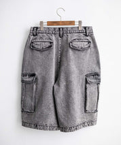 ケミカルウォッシュ オーバーダイ ワイドデニムカーゴハーフパンツ 15733