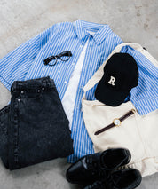 新色追加 オーバーサイズ 無地/チェック柄/ストライプ柄レギュラーカラー半袖シャツ 13977