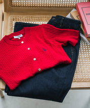 U.S. POLO ASSN. ユーエスポロアッスン W's ワンポイントロゴ刺繍ケーブル半袖カーディガン 無地/ボーダー 15899