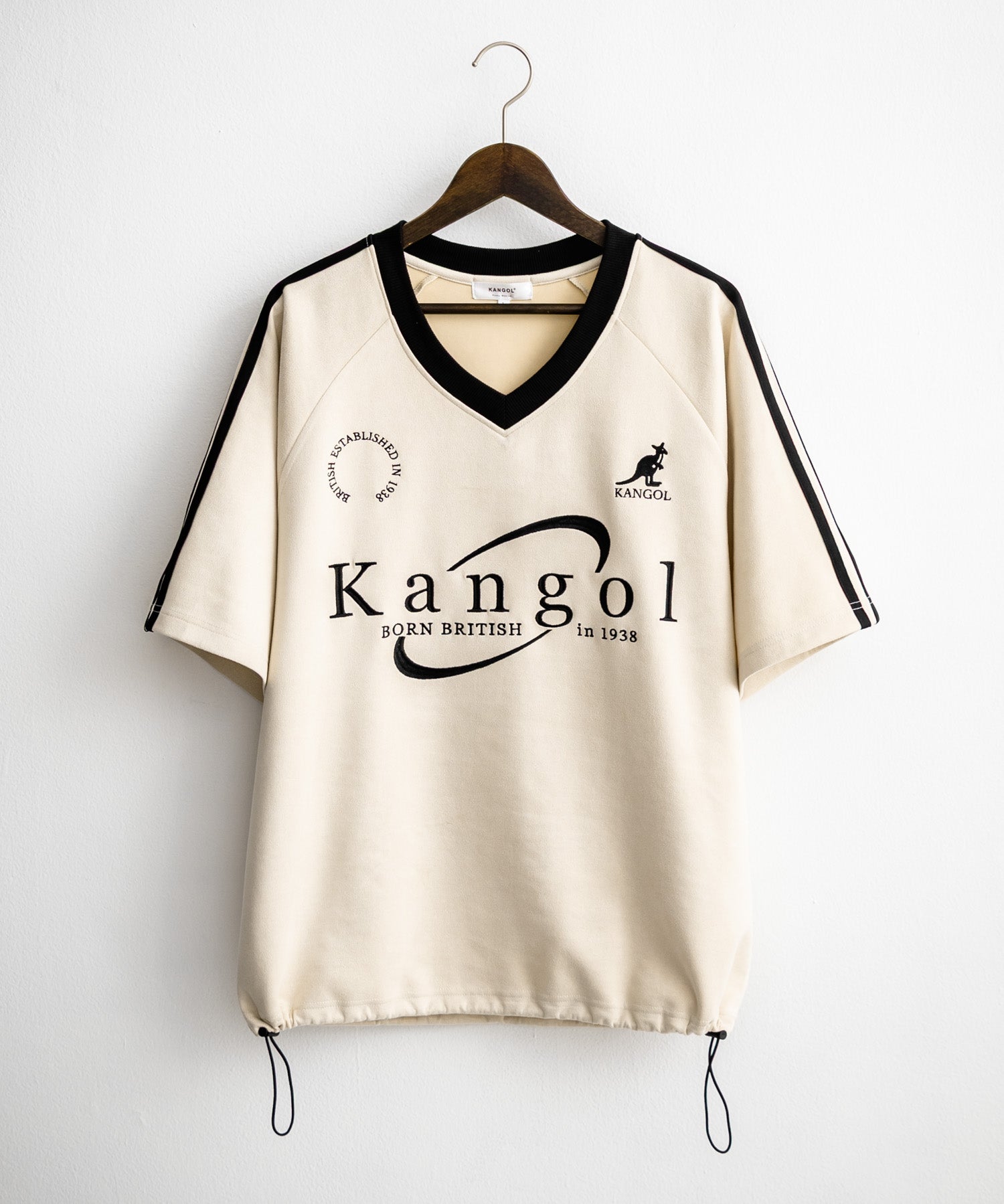 KANGOL カンゴール 別注コラボ オーバーサイズカットスエードワンポイントロゴ刺繍袖ライン半袖ゲームシャツ