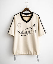 KANGOL カンゴール 別注コラボ オーバーサイズカットスエードワンポイントロゴ刺繍袖ライン半袖ゲームシャツ