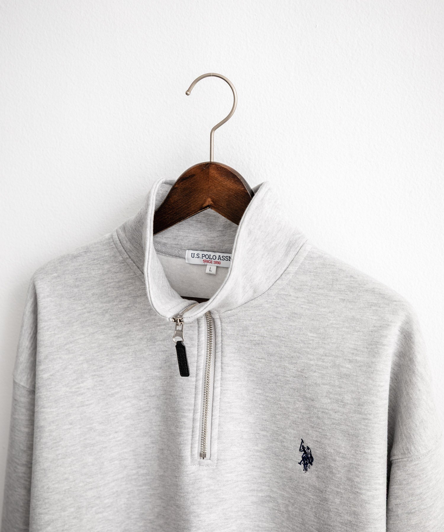 U.S. POLO ASSN. ユーエスポロアッスン オーバーサイズ裏起毛ワンポイントロゴ刺繍長袖ハーフジップスウェット 16108