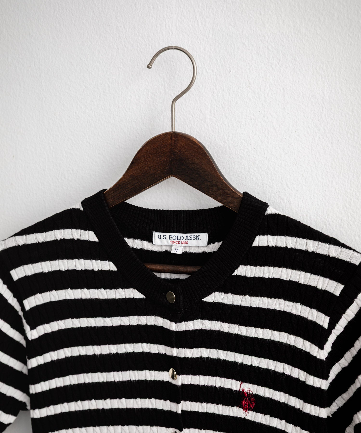 U.S. POLO ASSN. ユーエスポロアッスン W's ワンポイントロゴ刺繍ケーブル半袖カーディガン 無地/ボーダー 15899