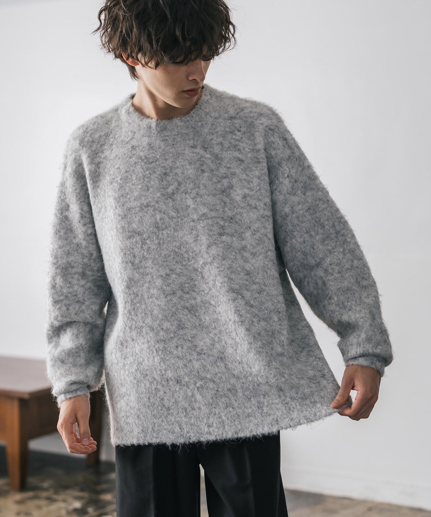 オーバーサイズウール混ミックス糸プルオーバーニットセーター 14548