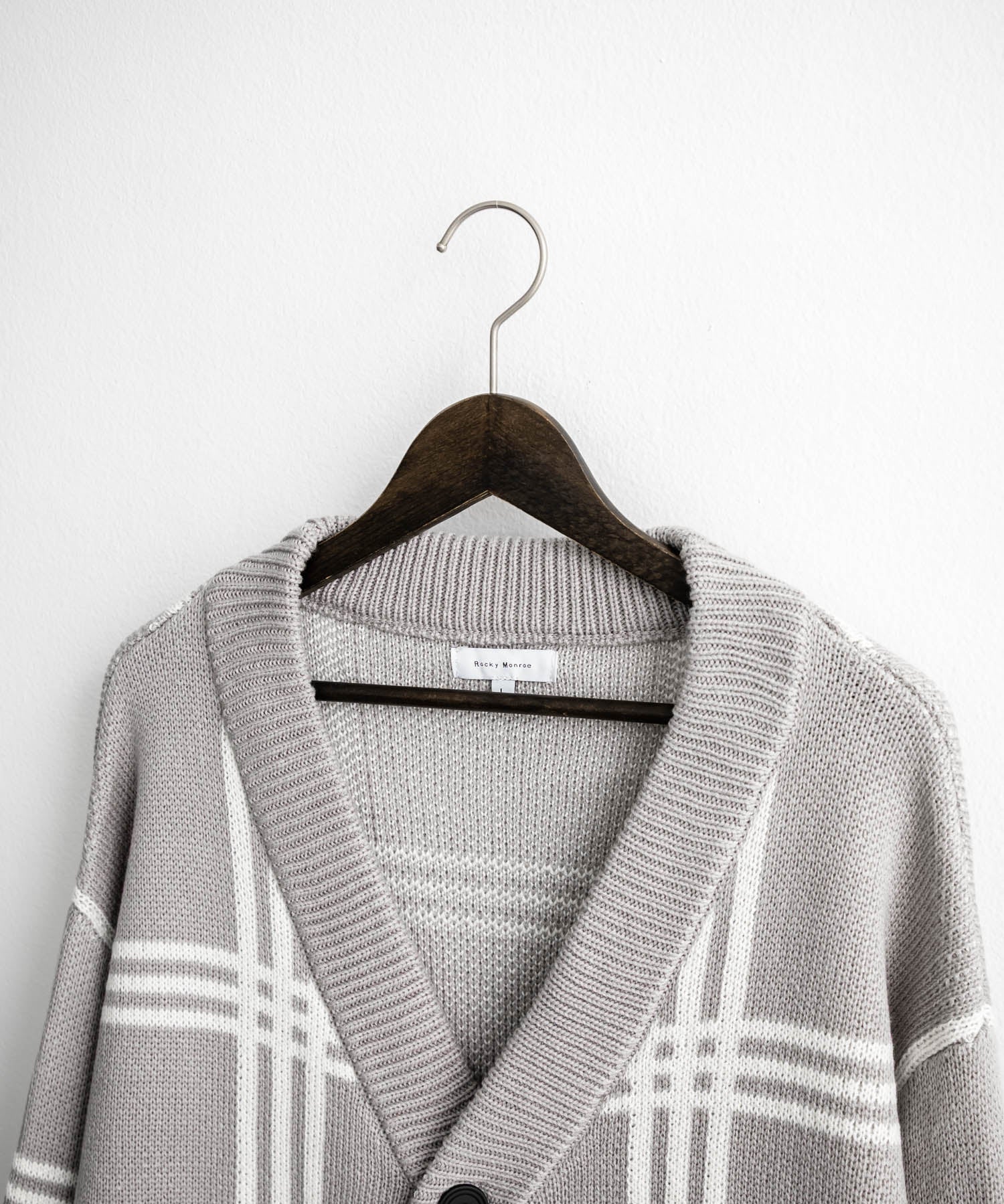 オーバーサイズ総柄Vネックボリュームニットカーディガン アーガイル柄 チェック柄 15484