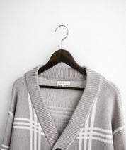 オーバーサイズ総柄Vネックボリュームニットカーディガン アーガイル柄 チェック柄 15484