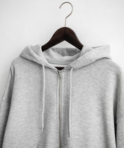 オーバーサイズ 裏毛ショート丈長袖ダブルジップパーカー 15435　【セットアップ可能】