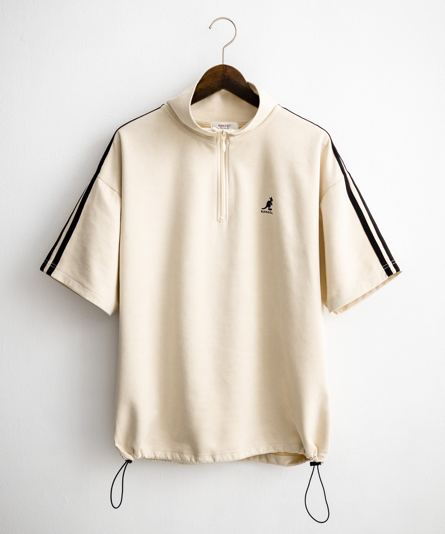 KANGOL カンゴール 別注コラボ オーバーサイズカットスエードワンポイントロゴ刺繍袖ライン半袖ハーフジップ