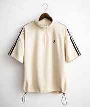 KANGOL カンゴール 別注コラボ オーバーサイズカットスエードワンポイントロゴ刺繍袖ライン半袖ハーフジップ