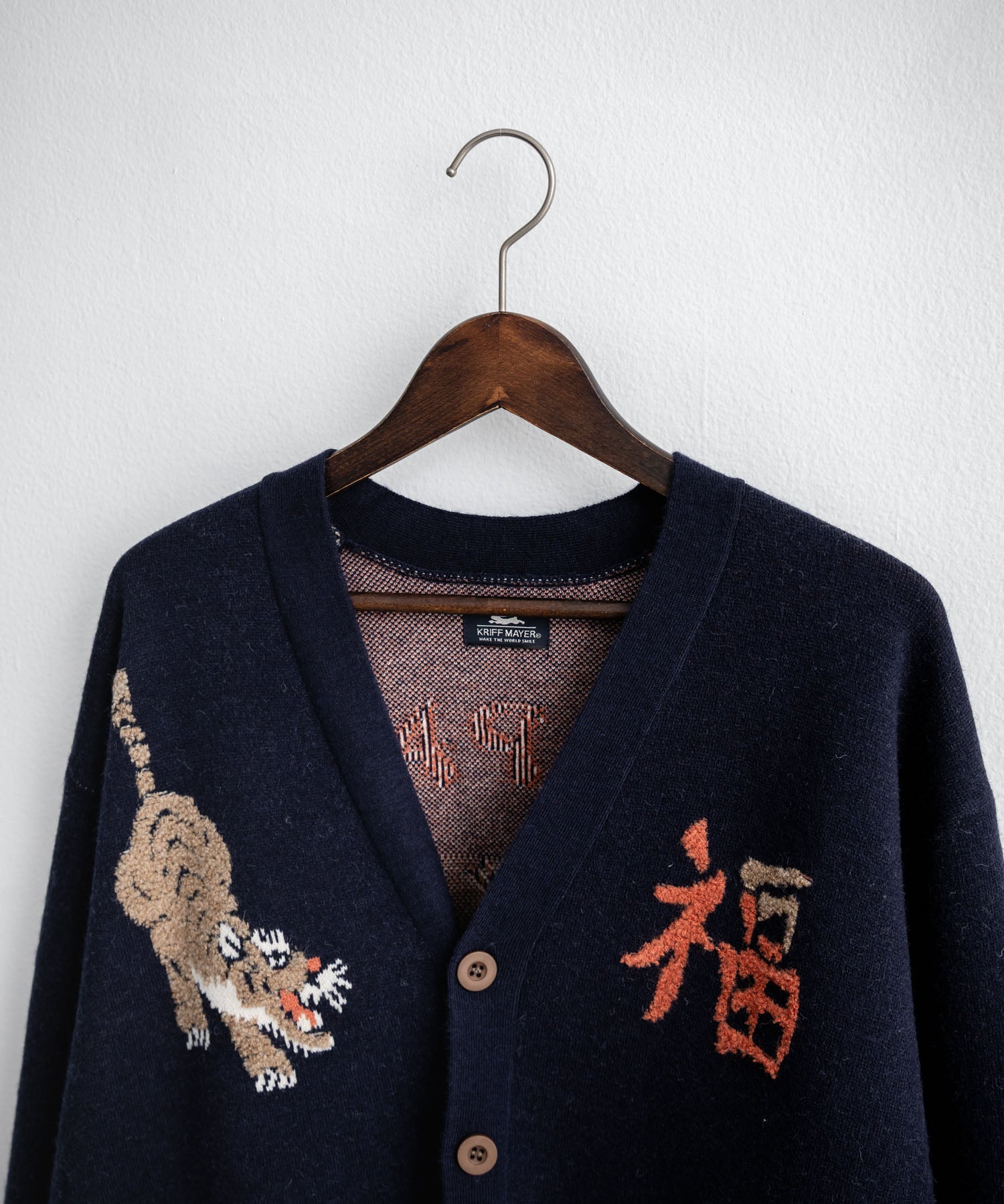KRIFF MAYER クリフメイヤー オーバーサイズ龍虎刺繍もちのびV長袖ネックニットカーディガン 2623100 16539