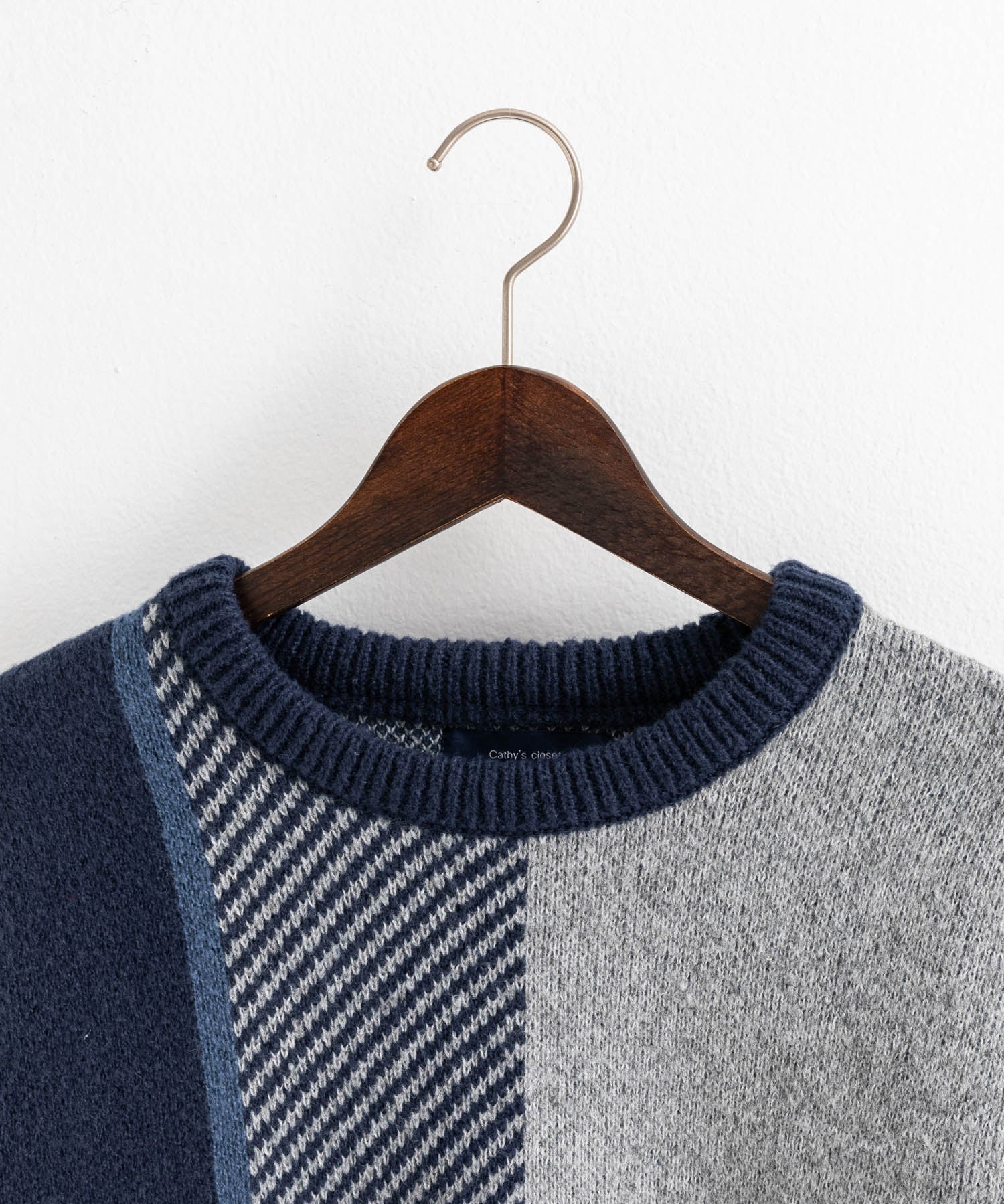 新色追加 オーバーサイズ クロスチェック柄クルーニット　14052