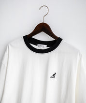 KANGOL 別注コラボ ワンポイントロゴ刺繍半袖クルーネックTシャツ 無地/リンガーネック