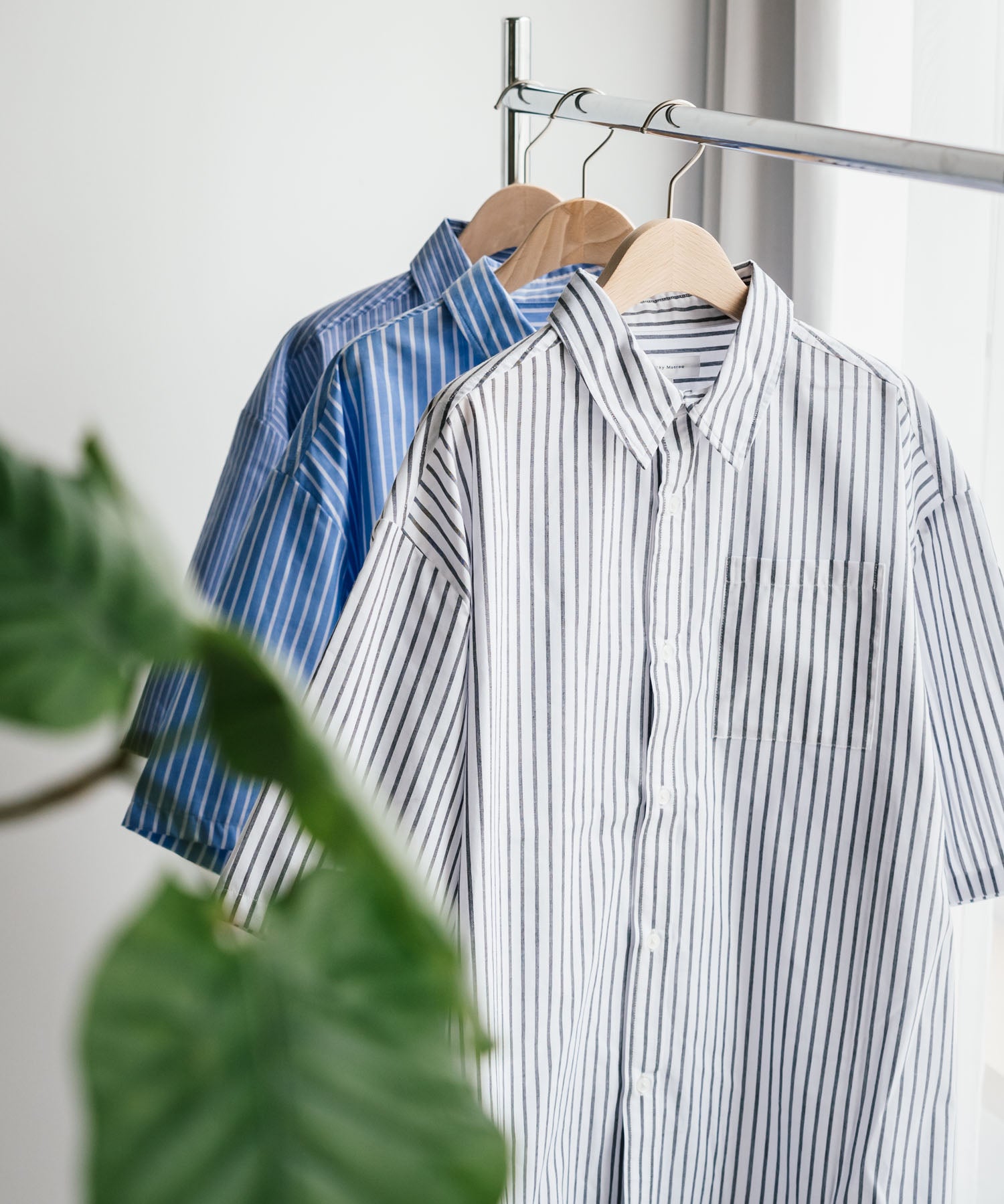 新色追加 オーバーサイズ 無地/チェック柄/ストライプ柄レギュラーカラー半袖シャツ 13977