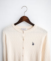U.S. POLO ASSN. ユーエスポロアッスン W's ワンポイントロゴ刺繍ケーブルニット長袖カーディガン 16456