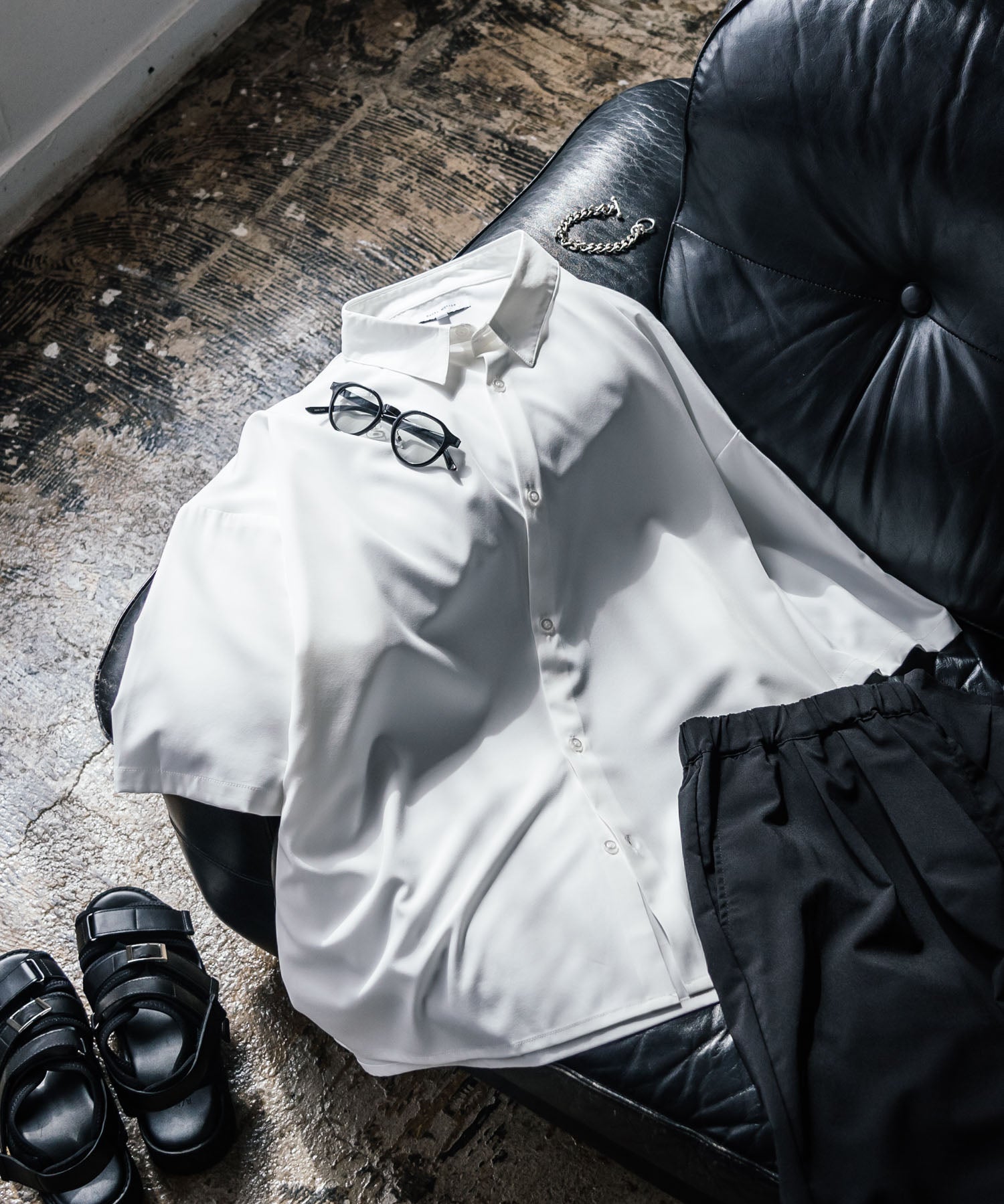 新色追加 接触冷感 オーバーサイズとろみビッグシルエットストレッチレギュラーカラー半袖シャツ 14208