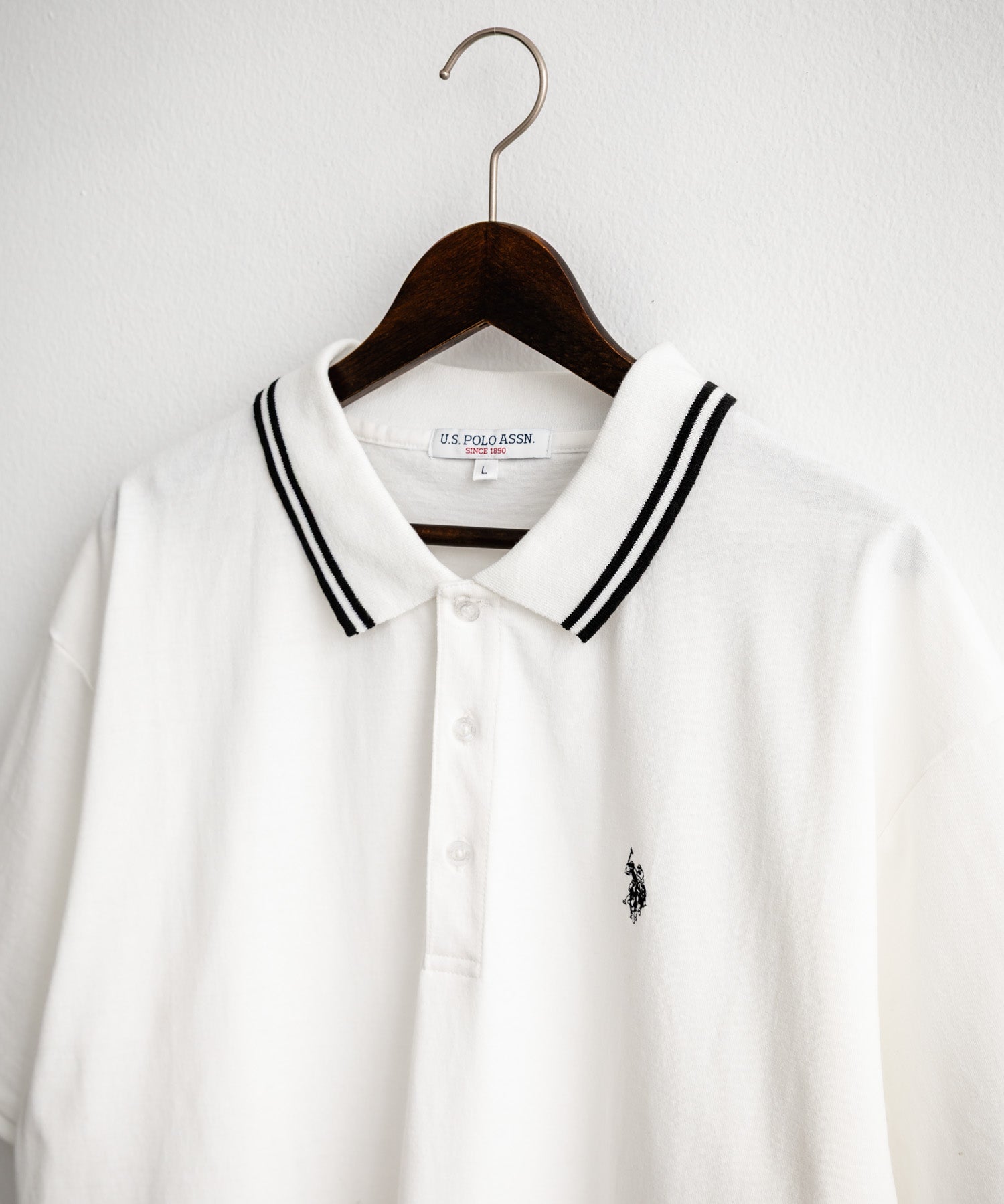 U.S. POLO ASSN. ユーエスポロアッスン 別注コラボ 無地/ラインリブ ワンポイントロゴ刺繍天竺半袖ポロシャツ