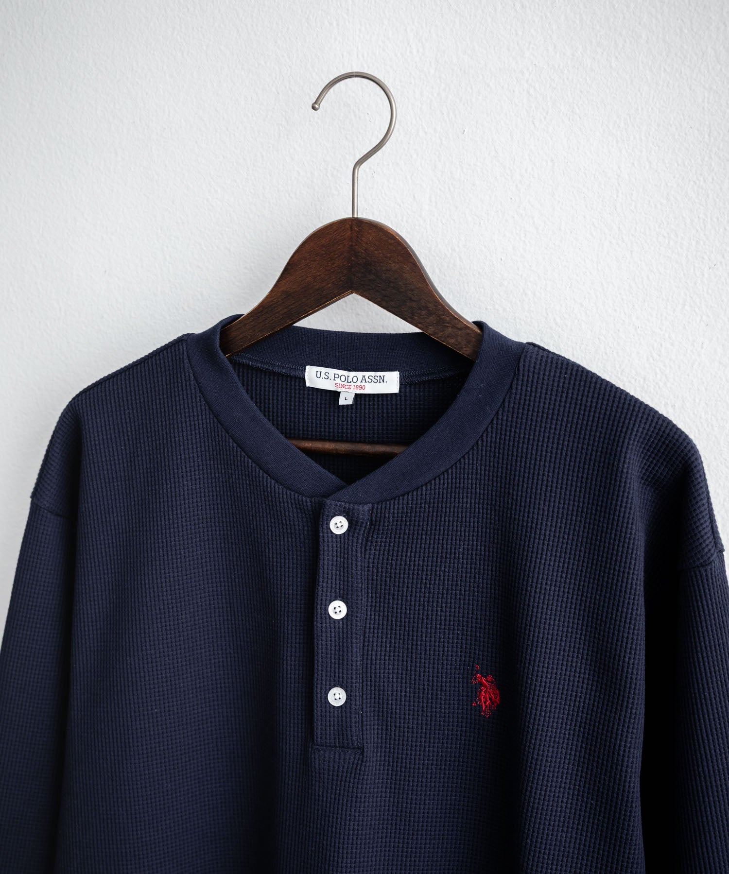 U.S. POLO ASSN. ユーエスポロアッスン サーマルワンポイントロゴ刺繍ヘンリーネック長袖Tシャツ/ワッフルカットソー 16110