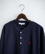 U.S. POLO ASSN. ユーエスポロアッスン サーマルワンポイントロゴ刺繍ヘンリーネック長袖Tシャツ/ワッフルカットソー 16110