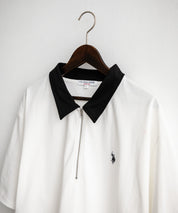 新色追加 U.S. POLO ASSN. 別注コラボオーバーサイズワンポイントロゴ刺繍天竺半袖ハーフジップポロシャツ 無地/クレリック 15426