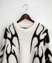 5Gフェザーヤーンジャガードトライバル柄ルーズクルーネック長袖ニット 15191