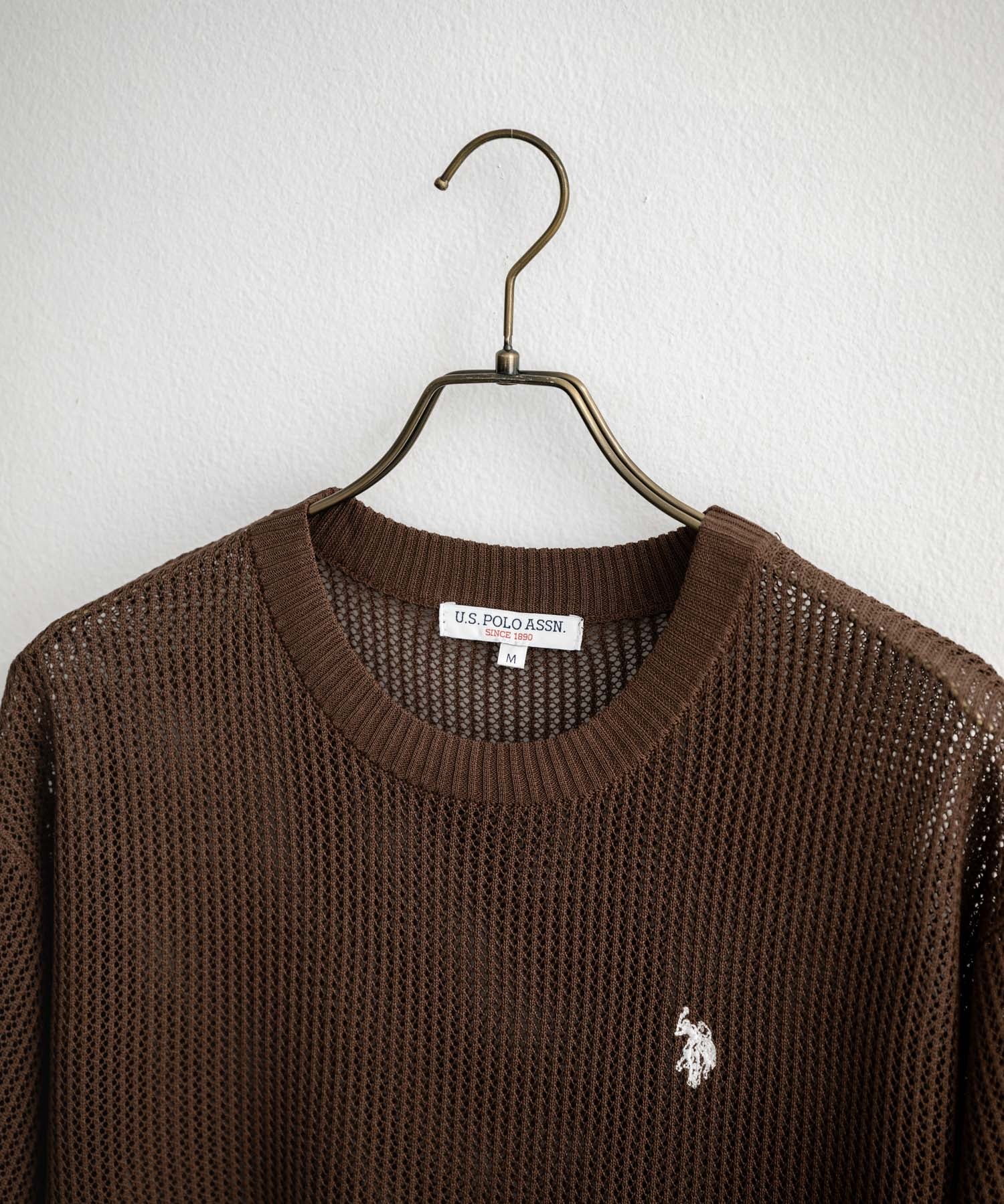 U.S. POLO ASSN. ユーエスポロアッスン W's ワンポイントロゴ刺繍透かし編み半端袖プルオーバーニット 15900