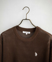 U.S. POLO ASSN. ユーエスポロアッスン W's ワンポイントロゴ刺繍透かし編み半端袖プルオーバーニット 15900