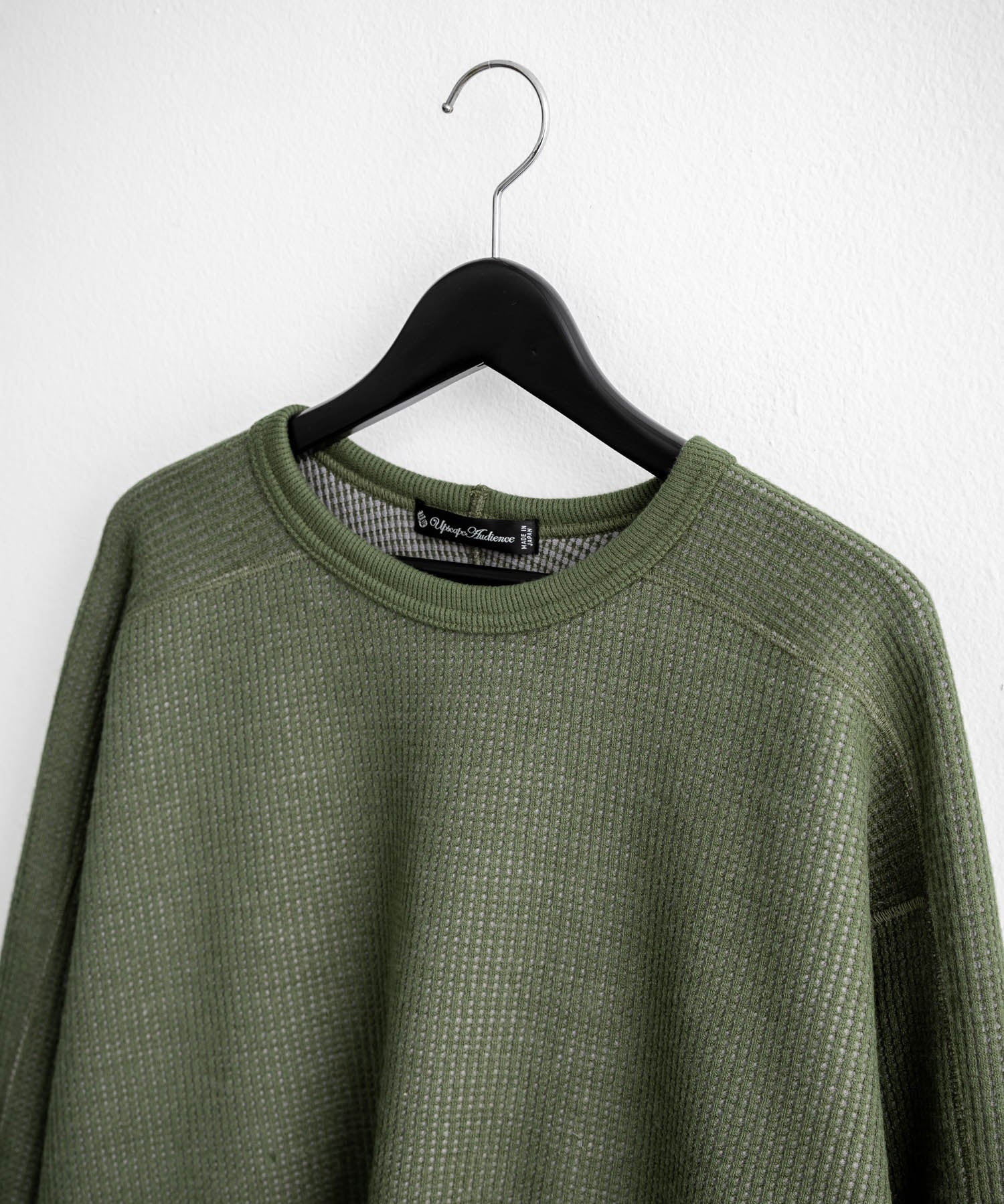 新色追加 Upscape Audience アップスケープオーディエンス 日本製 国産 ウールビックワッフルクルーネックニットソー AUD6570 14125
