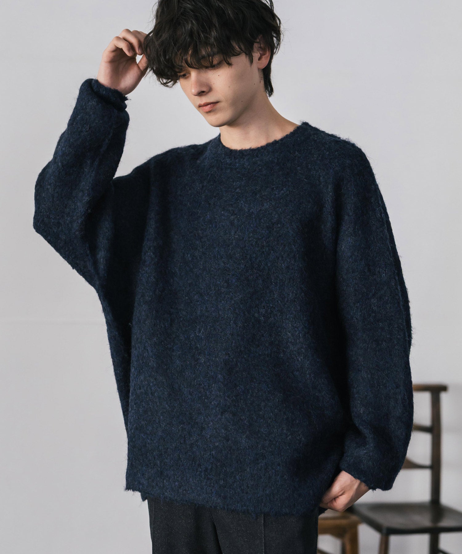 オーバーサイズウール混ミックス糸プルオーバーニットセーター 14548