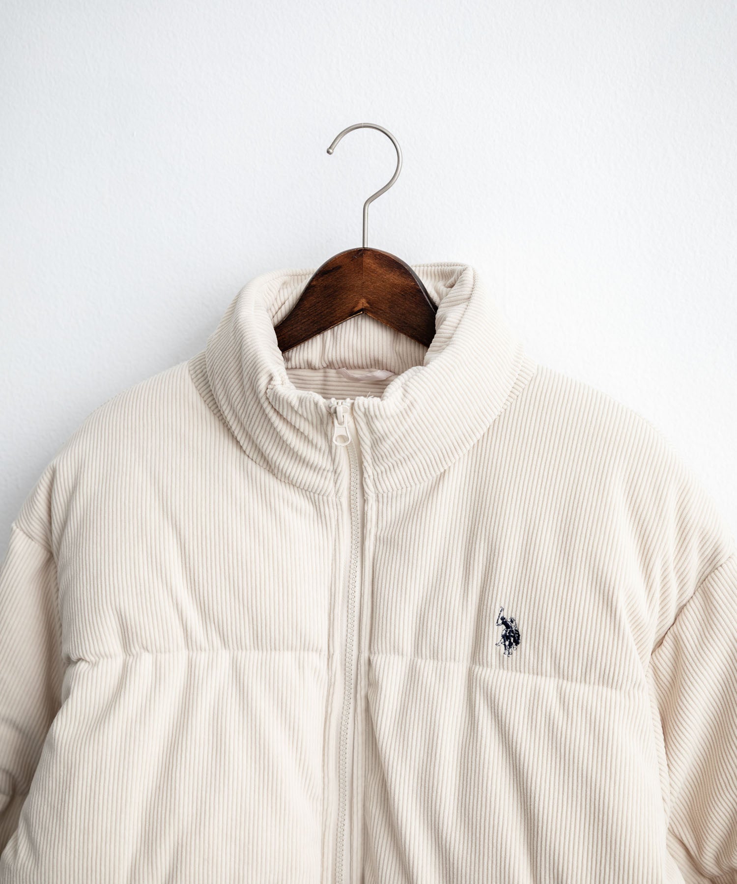U.S. POLO ASSN. ユーエスポロアッスン オーバーサイズコーデュロイパファージャケット/ショート丈スタンドネックブルゾン/ロゴ刺繍中綿ジャケット 16593