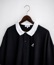 KANGOL カンゴール 別注コラボ 鹿の子クレリック/ラインリブ/ワンポイント刺繍オーバーサイズ半袖ポロシャツ