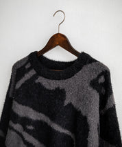 5Gフェザーヤーンジャガードマーブル柄ルーズクルーネック長袖ニット 15190