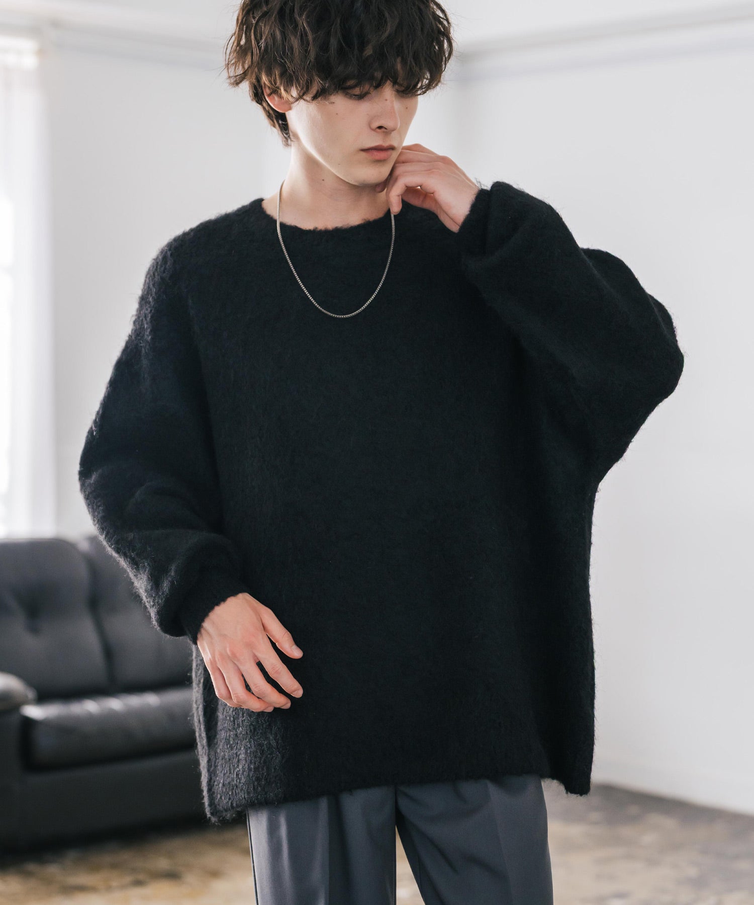 オーバーサイズウール混ミックス糸プルオーバーニットセーター 14548