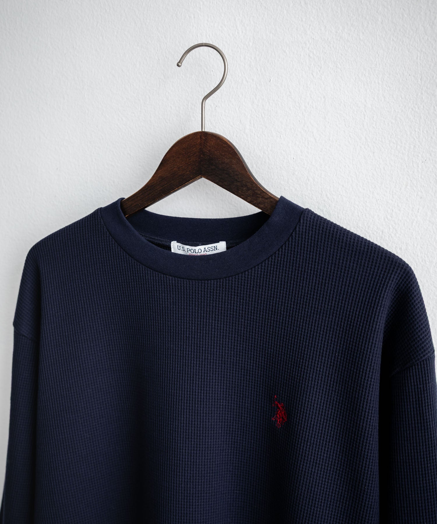 U.S. POLO ASSN. ユーエスポロアッスン サーマルワンポイントロゴ刺繍クルーネック長袖Tシャツ/ワッフルカットソー 16109